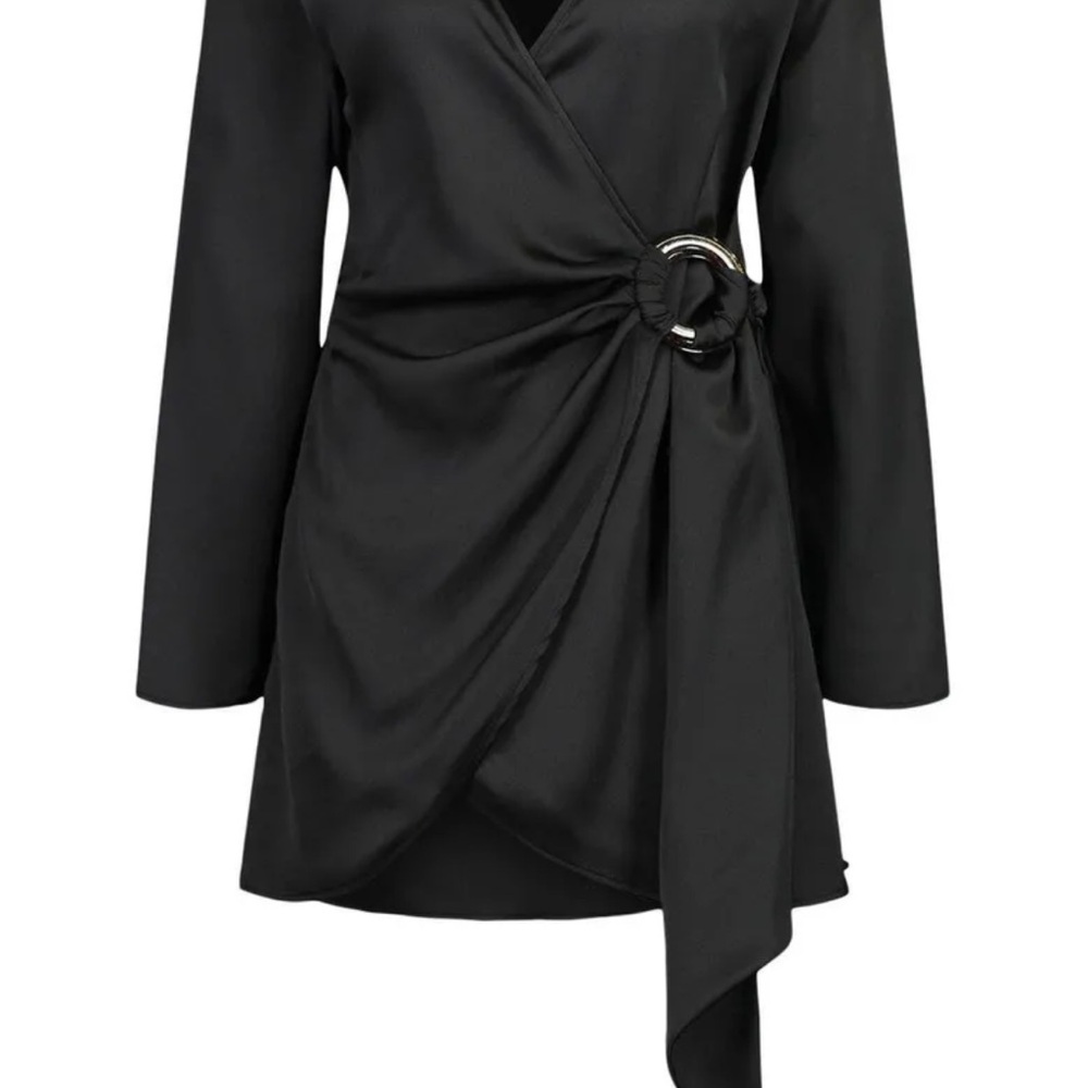 Boohoo Satin Wrap Shirt Style Dress - Picture 5 of 8